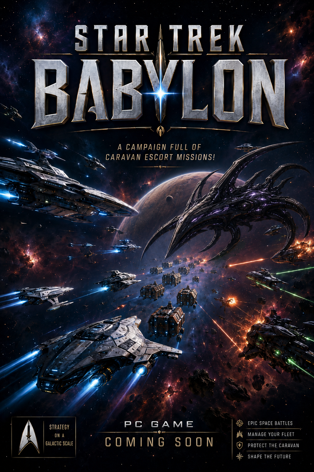 Star Trek Babylon teaser poster showing an enormous space battle and a convoy under attack.